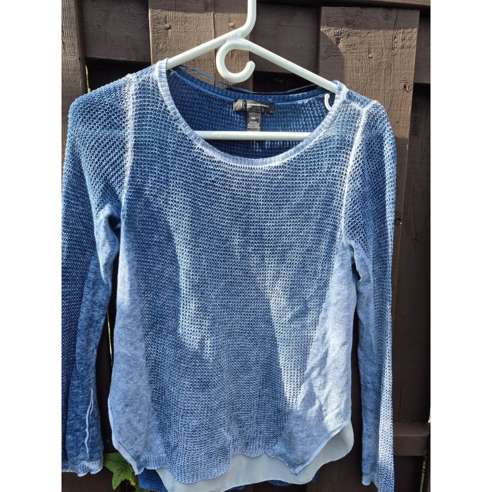 I.N.C Womens Acid Wash Pullover Sweater Blue Layered Look Petite‎ Size M
